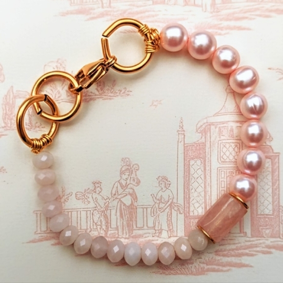 Natural Pink Morganite & Natural Pink Pearls In An Assymetrical Bracelet - Picture 1 of 6